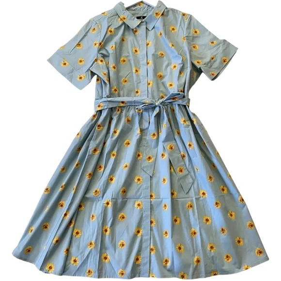 Jason Wu | Dresses | Nwot Jason Wu Stretch Cotton Printed Twee Shirt Dress  Blue Sunflower In Size Xs | Poshmark
